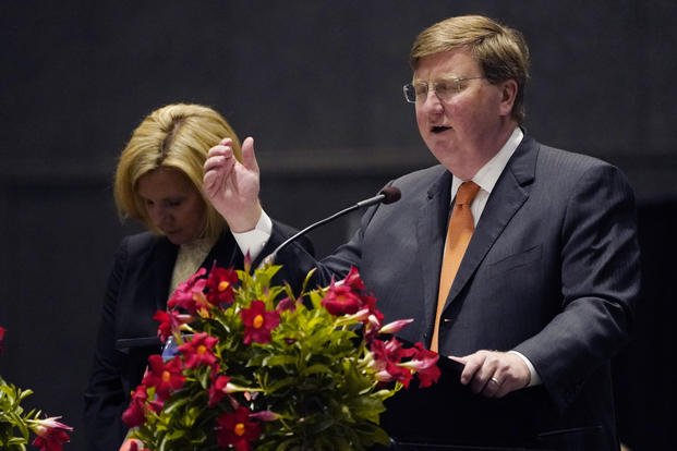 Mississippi's Republican Gov. Tate Reeves offers a prayer
