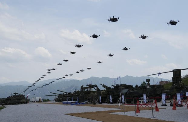 South Korean army's drones fly during South Korea-U.S. joint military drills
