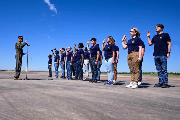 U.S. Air Force recruits sworn in at Barksdale Air Force Base.