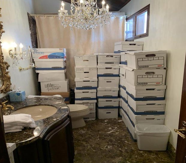 Boxes of records stored in the Lake Room at Trump's Mar-a-Lago estate.