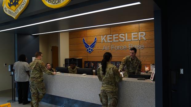 81st Security Forces Squadron defenders process paperwork at the Division Street Gate Visitor’s Center on Keesler Air Force Base, Mississippi, March 9, 2023.