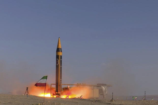 Khorramshahr-4 missile is launched at an undisclosed location, Iran