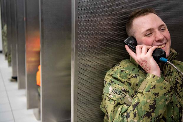 Recruits make phone calls home at U.S. Navy Recruit Training Command