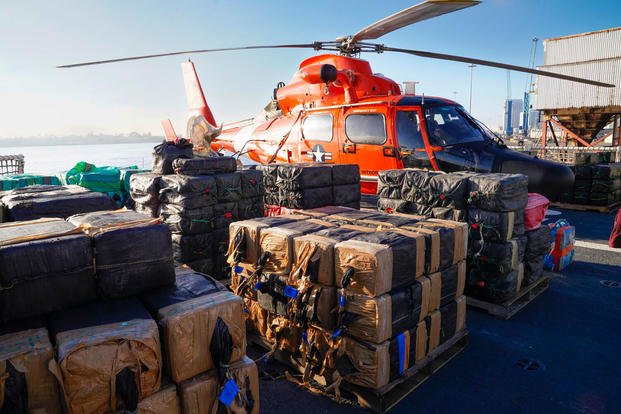 U.S. Coast Guard prepared to offload approximately 18,219 pounds of cocaine