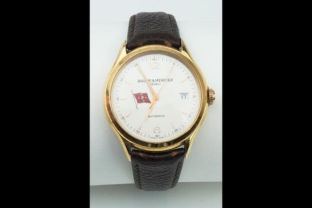 A Baume & Mercier watch that was owned by former Marine Corps Commandant Gen. Alfred Gray and features the commandant’s flag will be up for auction on June 14, 2024. Gray died on March 20.