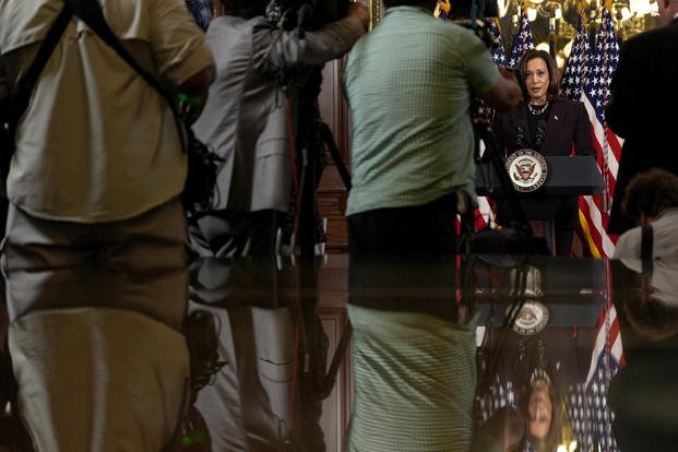 Vice President Kamala Harris speaks following a meeting with Israeli Prime Minister Benjamin Netanyahu