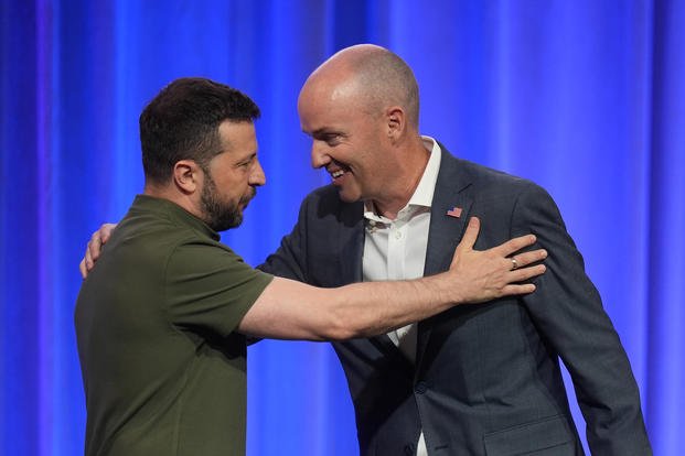 Utah Gov. Spencer Cox greets Ukraine's President Volodymyr Zelenskyy