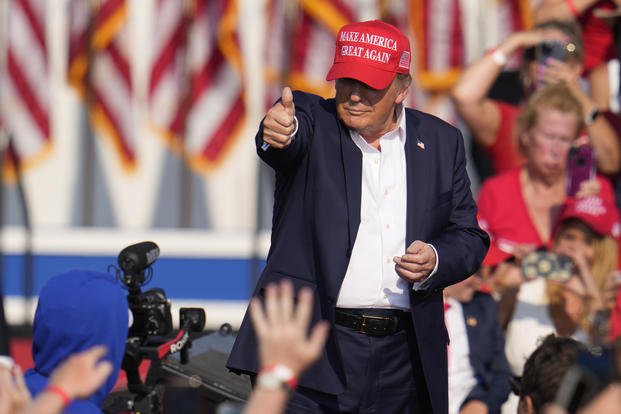 Republican presidential candidate former President Donald Trump speaks at a campaign event in Butler