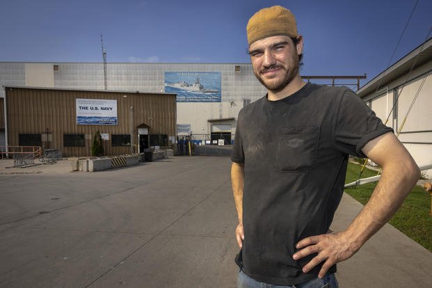 Fincantieri Marinette Marine welder, Lucas Andreini, is photographed