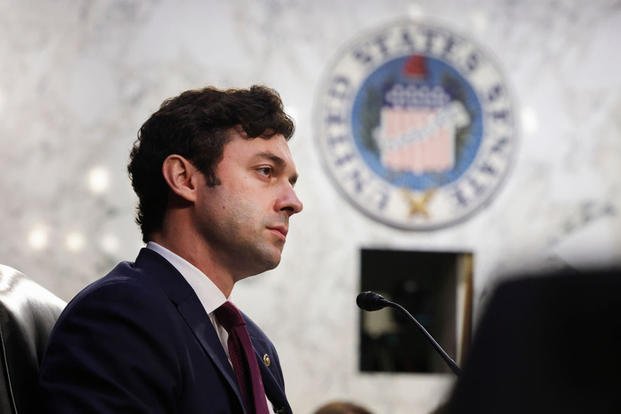 Sen. Jon Ossoff, D- Ga., questions Treasury Secretary Janet Yellen and Federal Reserve Chairman Jerome Powell during a Senate Banking, Housing and Urban Affairs Committee hearing at the Hart Senate Office Building.