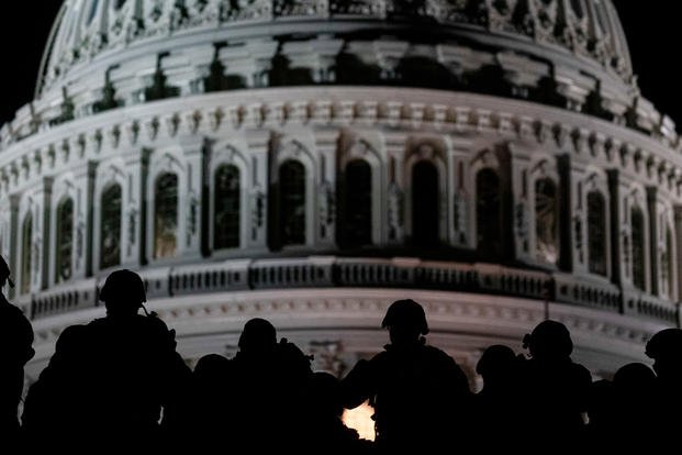 U.S. soldiers with the National Guard near the Capitol in Washington, D.C.