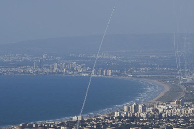 Israeli Iron Dome defense system fires to intercept rockets launched from Lebanon