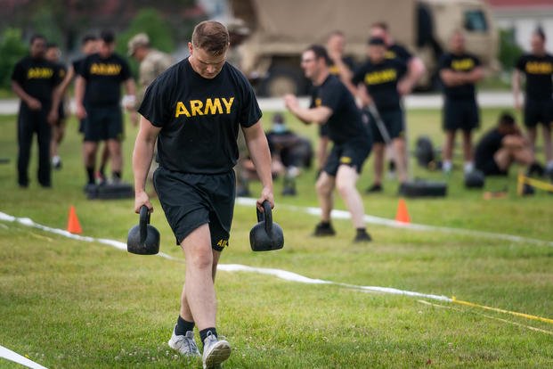 A soldier takes the Army Combat Fitness Test at Fort McCoy, Wisconsin.