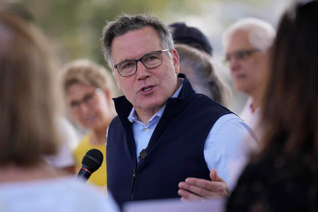 Pennsylvania Republican Senate candidate Dave McCormick speaks during a campaign event in Steelton