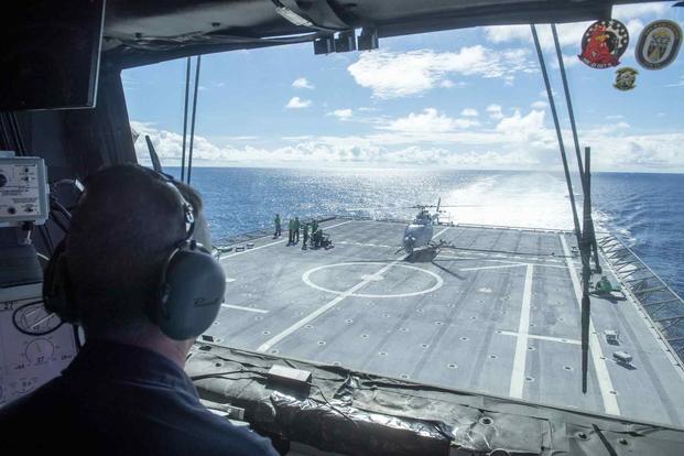 Pre-flight checks aboard the USS Manchester 