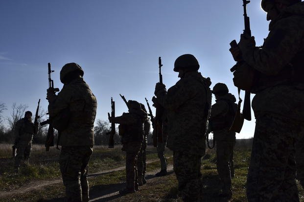 Ukrainian soldiers attend a training in Zaporizhzhia region