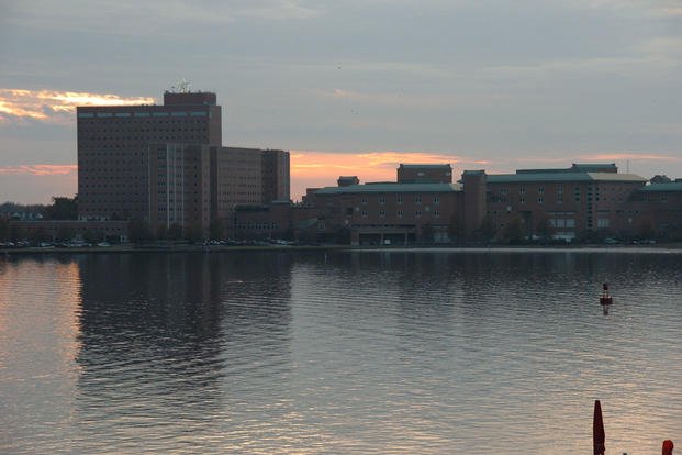 A view of Naval Medical Center Portsmouth, which is across the Elizabeth River from Norfolk, Virginia.