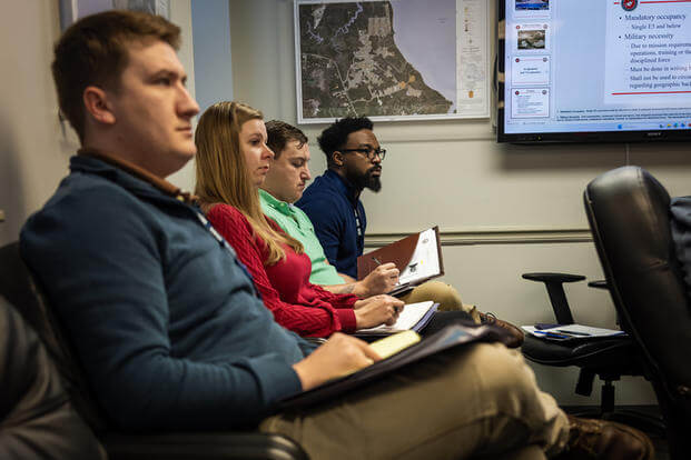 New contracted barracks managers across Marine Corps Installations East-Marine Corps Base (MCB) Camp Lejeune attend a training session on MCB Camp Lejeune, North Carolina.