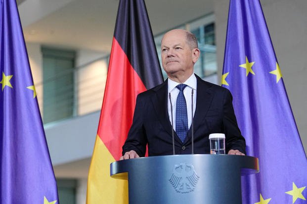 Germany's Chancellor Olaf Scholz speaks during a press conference