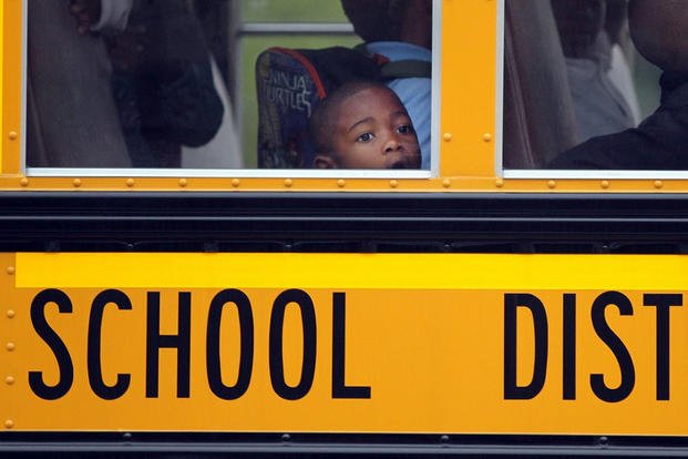 Students arrive at Harvey Rice Elementary School in Cleveland