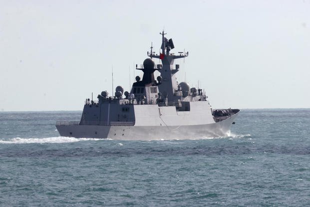 People's Liberation Army-Navy Jiangkai-class frigate Hengyang travels in the Torres Strait off Australia's coasta