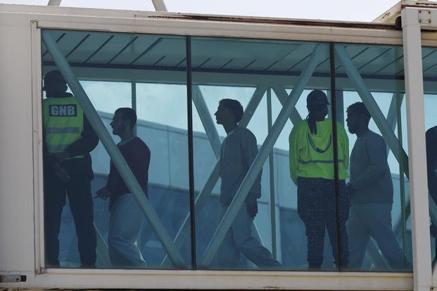 Venezuelan migrants deported from the United States arrive in Maiquetia, Venezuela.