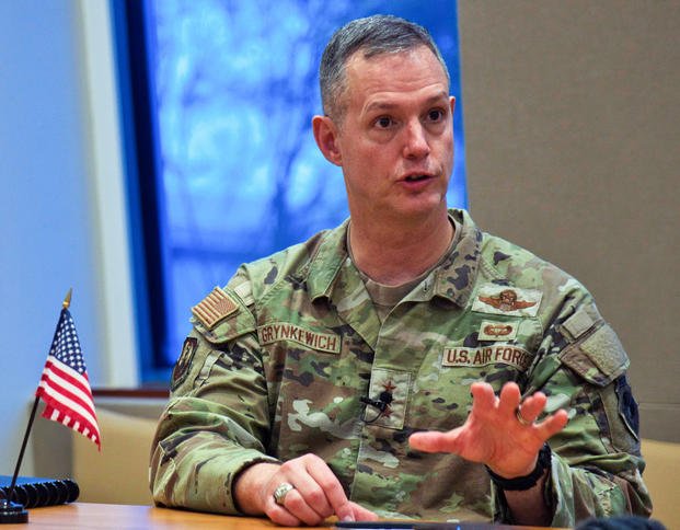 The then Lt. Gen. Alexus Grynkewich, the head of U.S. Air Force Central, speaks at a news conference at the U.S. Embassy in Abu Dhabi, United Arab Emirates, Sept. 20, 2023. (AP Photo/Jon Gambrell, File) Lt. Gen. Alexus Grynkewich speaks at the U.S. Embassy in Abu Dhabi