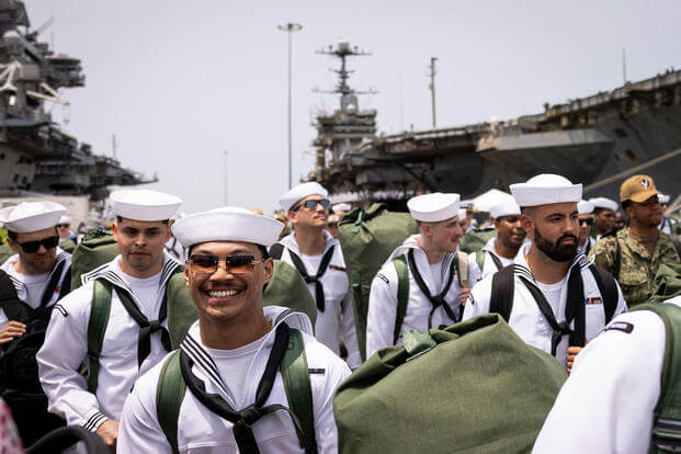 The USS Harry S. Truman (CVN-75) returned thousands of sailors from an eight-month deployment
