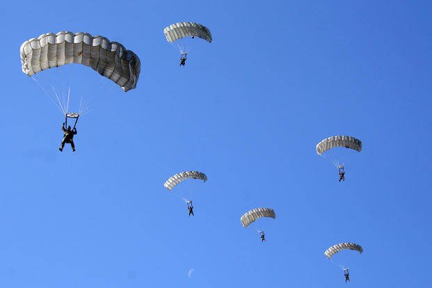Free-fall parachute jump from an Air Force C-130