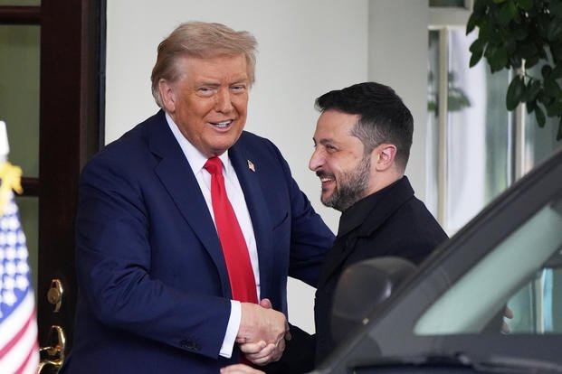 President Trump greets Ukraine's President Volodymyr Zelenskyy