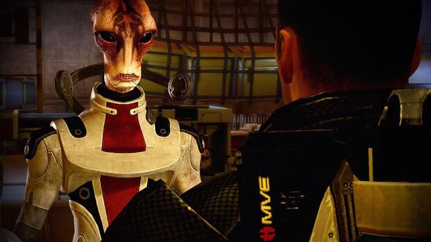Talking to Mordin in Mass Effect 2 (2010)