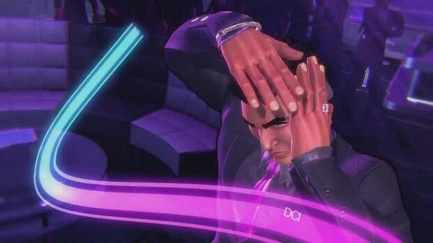 A dancer smoothing his hair in Dance Central 3 (2012)