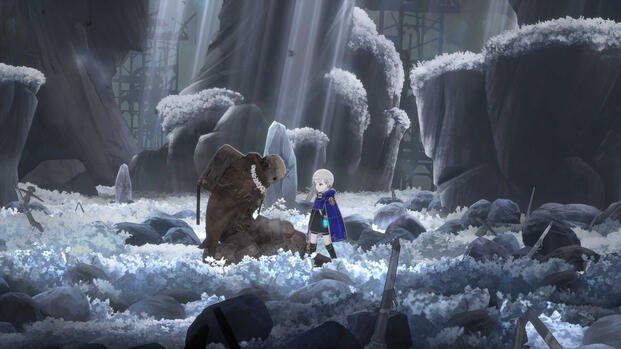 Talking to a fallen robot in Ender Magnolia Bloom in the Mist (2025)