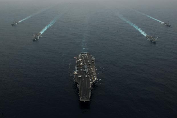 Ships assigned to the Carl Vinson (CVN 70) Carrier Strike Group steam off the coast of southern California on Aug. 7, 2016, in the Pacific Ocean. (U.S. Navy photo/Daniel P. Jackson Norgart)
