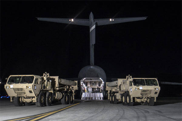 The first elements of the THAAD system arrive in South Korea on March 6. (US Forces Korea photo)