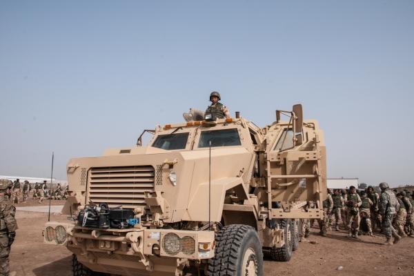 An Iraqi army trainee sits in a Mine-Resistant Ambush Protected vehicle at Al Asad Air Base, Iraq, Feb. 11. (US Army Photo by Master Sgt. Mike Lavigne)