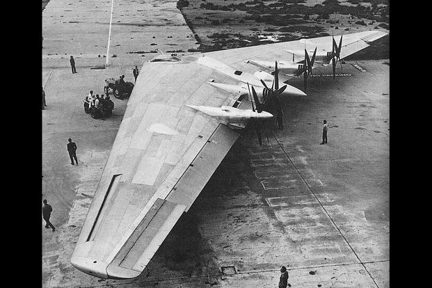 The XB-35 sits ready for one of its few test flights.  The XB-35 was among many of the X-jets developed during the Cold War to test designs for long range bombers. (U.S. Air Force photo)
