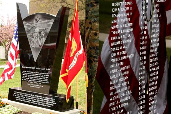 The 6/67 Memorial at Marine Corps Base Quantico in Virginia commemorates The Basic School's sixth graduating class, which suffered more than 250 casualties, including 43 officers killed in Vietnam. (US Marine Corps photo)