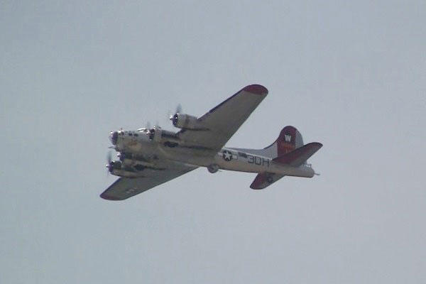 Caption: World War II-era aircraft, including this B-17 Flying Fortress, as well as other bombers, fighters and trainers flew over the National Mall on Friday to commemorate the 70th anniversary of V-E Day. (Photos by Brendan McGarry / Military.com)