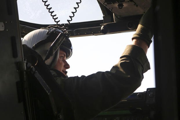 1st Lt. Erik Erlandson completes the pre-flight checklist aboard the MV-22B Osprey prior to take-off of his final flight at Marine Corps Air Station New River, N.C., Jan. 12, 2016. (Photo: Cpl. Michelle Reif)