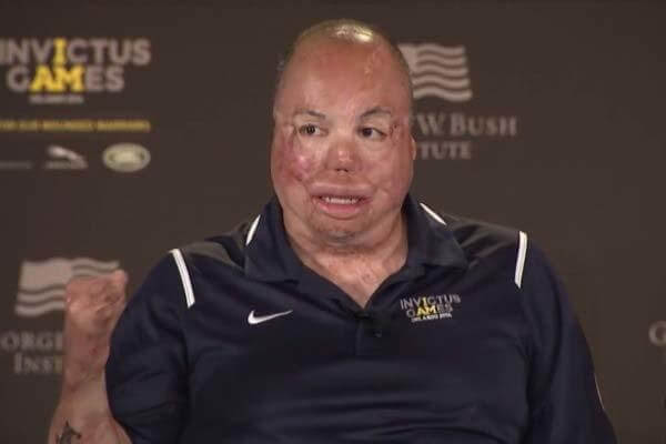 U.S. Air Force Master Sgt. Israel Del Toro Jr. spoke on a panel with Prince Harry and George W. Bush as part of the opening day of the Invictus Games on May 8, 2016 (Screen grab from video provided by Bush Institute.)