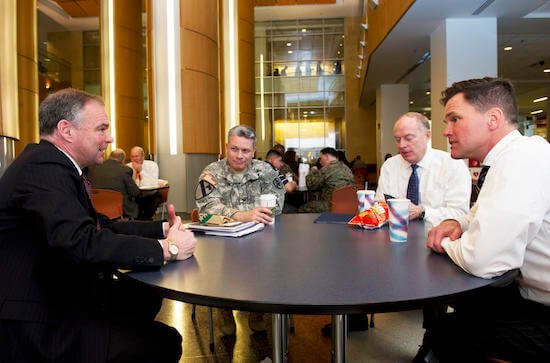 Senator Tim Kaine (D-Va.) visits the Pentagon food court March 4, 2013 to speak to Department of Defense employees, and Virginia constituents  about the effects sequestration will have on them. (DoD photo by Erin A. Kirk-Cuomo) (Released)