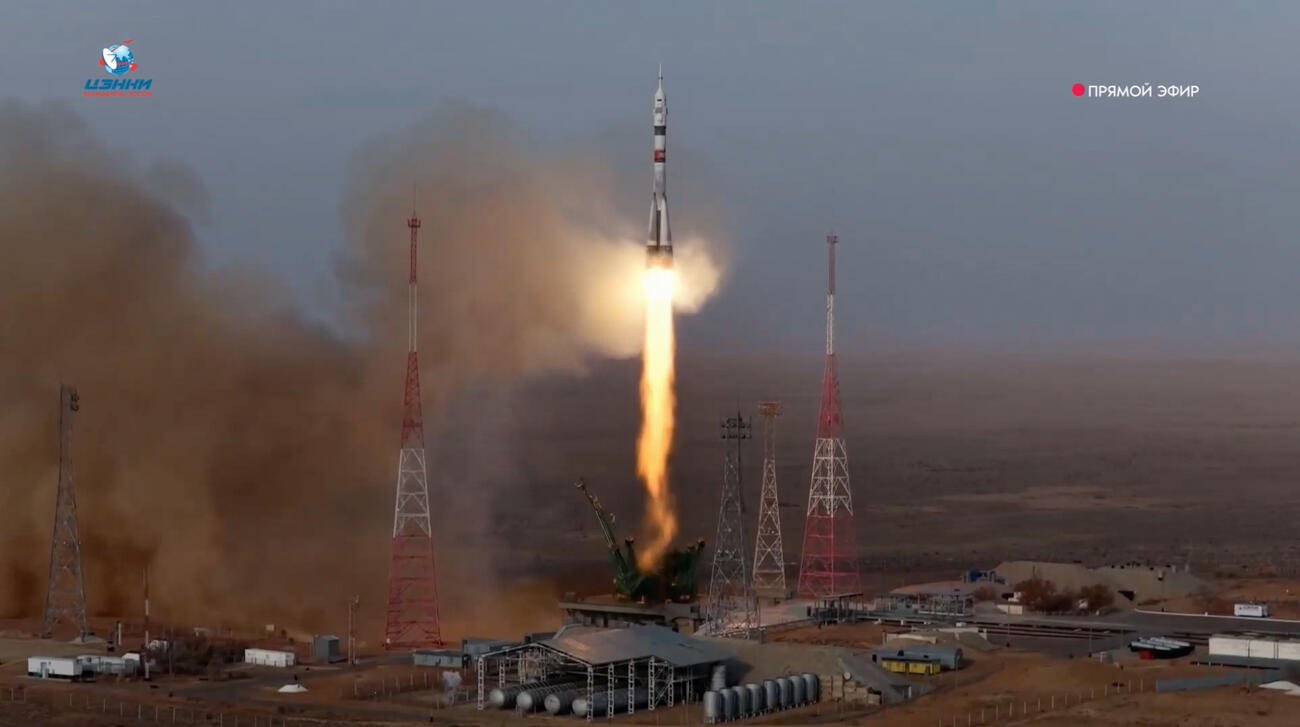 US-Russian Crew of 3 Blasts off to the International Space Station in a Russian Soyuz Spacecraft