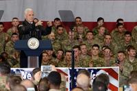 Vice President of the United States Mike Pence visits U.S. service members and speaks on the strategy in Afghanistan, Dec. 21, 2017 at Bagram Airfield. (U.S. Air Force photo/Staff Sgt. Divine Cox)