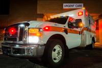 An ambulance sits outside the 366th Medical Group urgent care center at Mountain Home Air Force Base, Idaho, Feb. 19, 2015. (U.S. Air Force/Airman Connor J Marth)