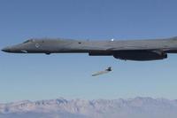 A Joint Air-to-Surface Standoff Missile - Extended Range (JASSM-ER) is released from B-1 bomber. (USAF Courtesy Photo)