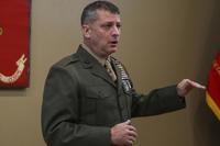 Marine Brig. Gen. Kurt W. Stein, then-director of Marine and Family Programs, Manpower and Reserve Affairs, speaks during a Silver Star Award ceremony at Marine Corps League Detachment 1419 in Mandan, North Dakota, on Nov. 1, 2017. (U.S. Marine Corps Photo by Lance Cpl. Ricardo R. Davila)