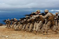 U.S. Marines with Combat Logistics Detachment 1, Combat Logistics Battalion 13, 1st Marine Logistics Group, practice &quot;combat gliding&quot; during Integrated Training Exercise 2-15 at Camp Wilson on Twentynine Palms, California, Jan. 31, 2015. (U.S. Marine Corps photo/Kathryn Howard)