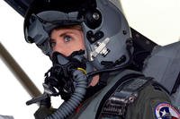 Capt. Michelle “Mace” Curran, 355th Fighter Squadron F-16 pilot, looks up during launch preparations on the flightline, March 4, 2017. (U.S. Air Force photo/Samantha Mathison)
