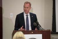 U.S. Deputy Secretary of Defense Patrick M. Shanahan speaks to members of the Military Reporters and Editors Association during their annual convention at the Navy League Building in Arlington, Va., Oct. 26, 2018. (DoD/U.S. Army Sgt. Amber I. Smith)